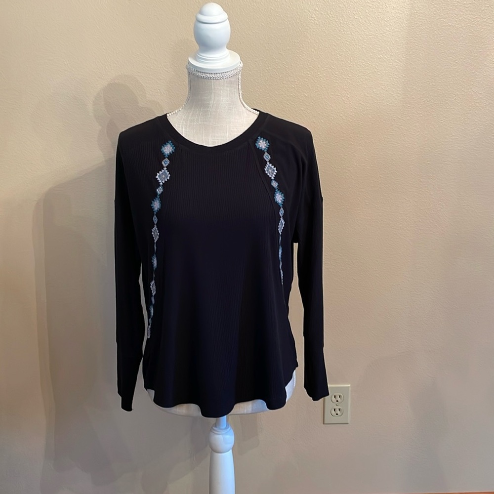 Cruel Girl Denim Women's Thermal Waffle Knit Top - size medium, deep navy